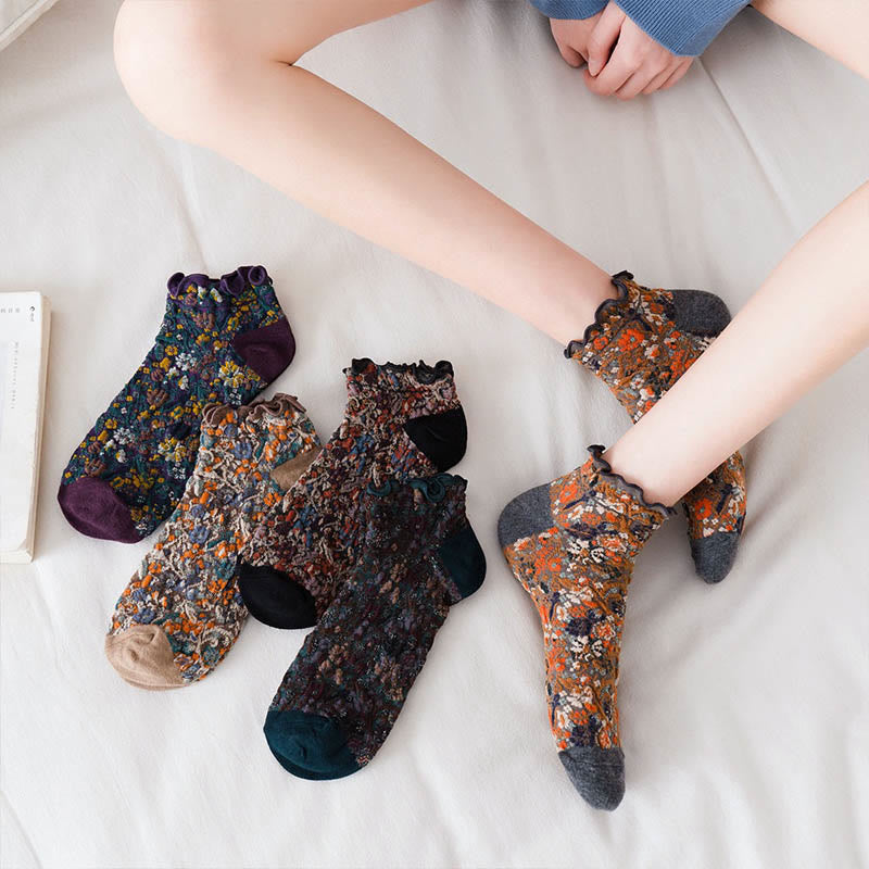 Chaussettes à fleurs style collège (5 paires) - image 7