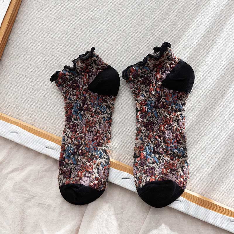 Chaussettes à fleurs style collège (5 paires) - Noir - EU36-40 (US3-7) - image 9
