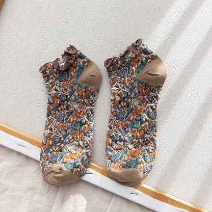 Chaussettes à fleurs style collège (5 paires) - Kaki - EU36-40 (US3-7) - image 10