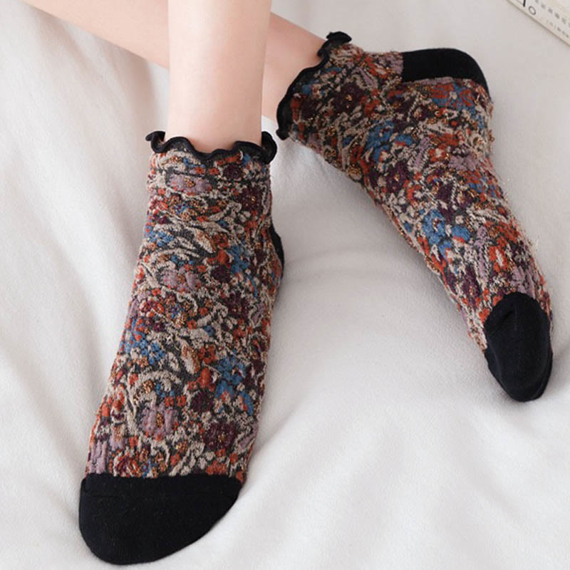 Chaussettes à fleurs style collège (5 paires) - image 3