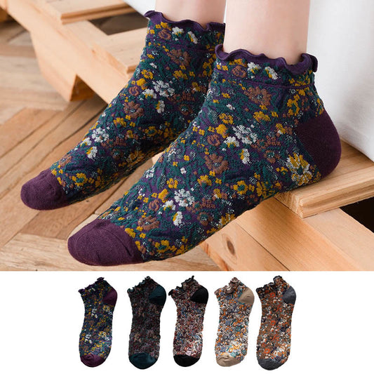 Chaussettes à fleurs style collège (5 paires) - Multicolore - EU36-40 (US3-7) - image 1