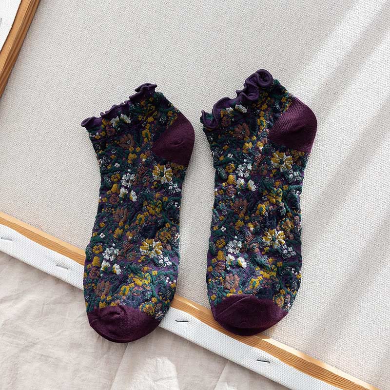 Chaussettes à fleurs style collège (5 paires) - Violet - EU36-40 (US3-7) - image 11