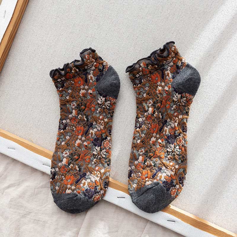 Chaussettes à fleurs style collège (5 paires) - Gris foncé - EU36-40 (US3-7) - image 12