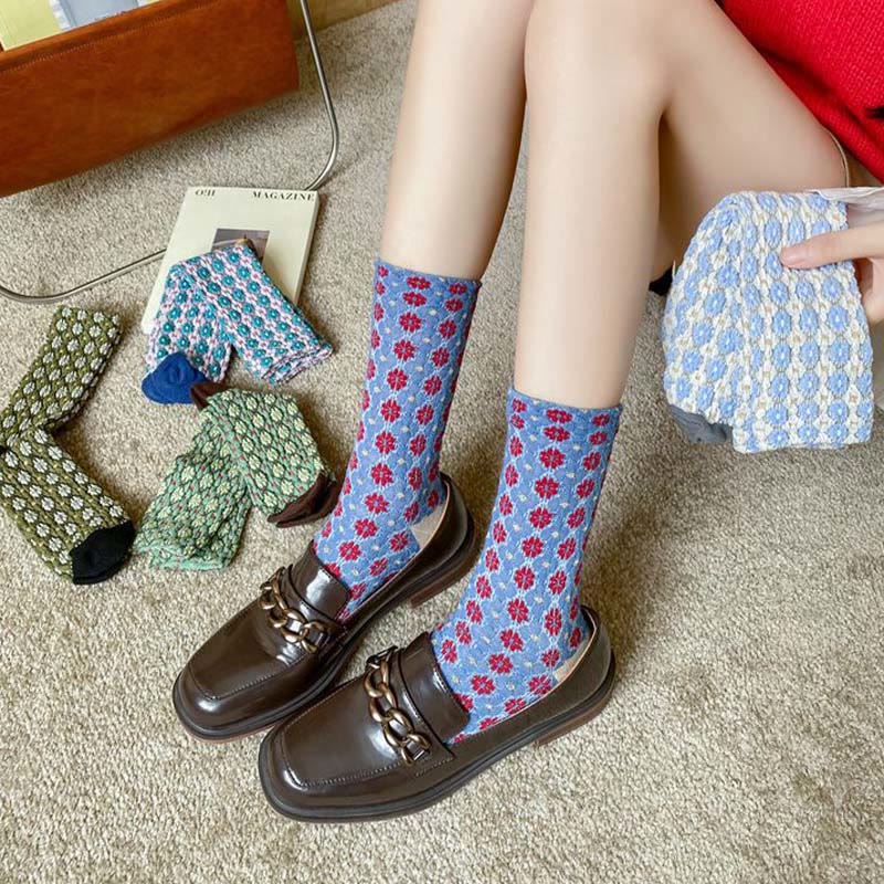 Chaussettes élégantes à fleurs françaises (5 paires)