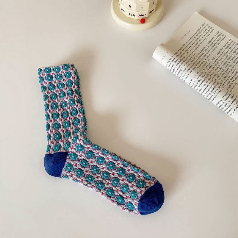 Chaussettes élégantes à fleurs françaises (5 paires) - Bleu - EU36-40 (US3-7) - image 8