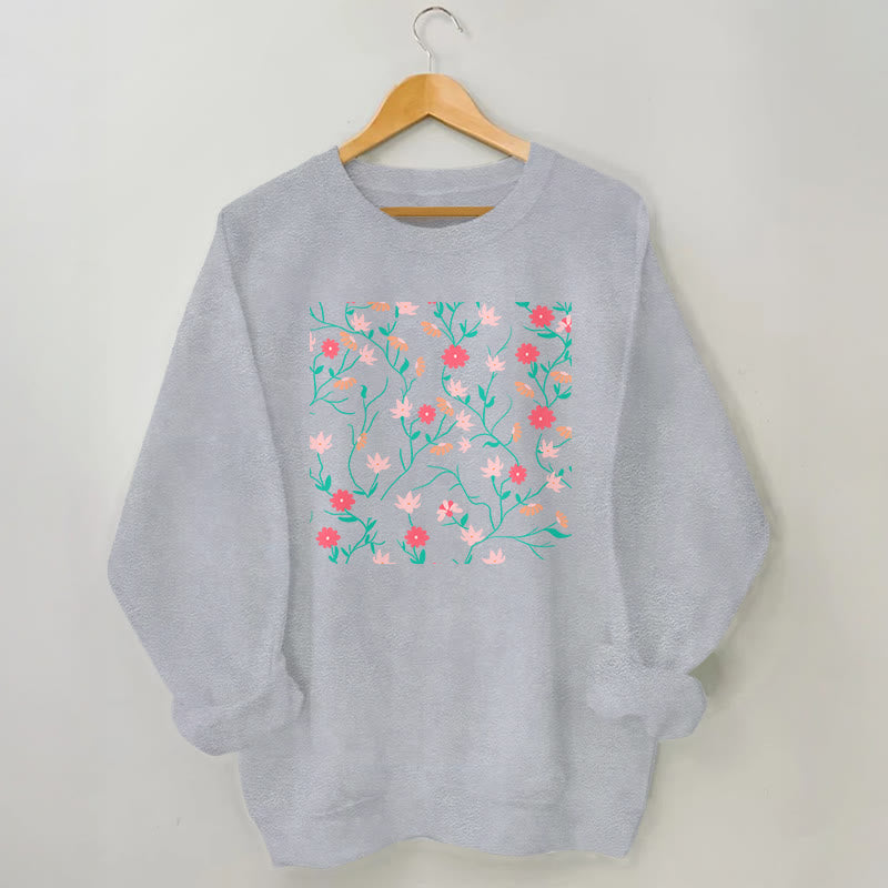 Sweat-shirt à fleurs rouges et roses grande taille - Gris - 3XL - image 1