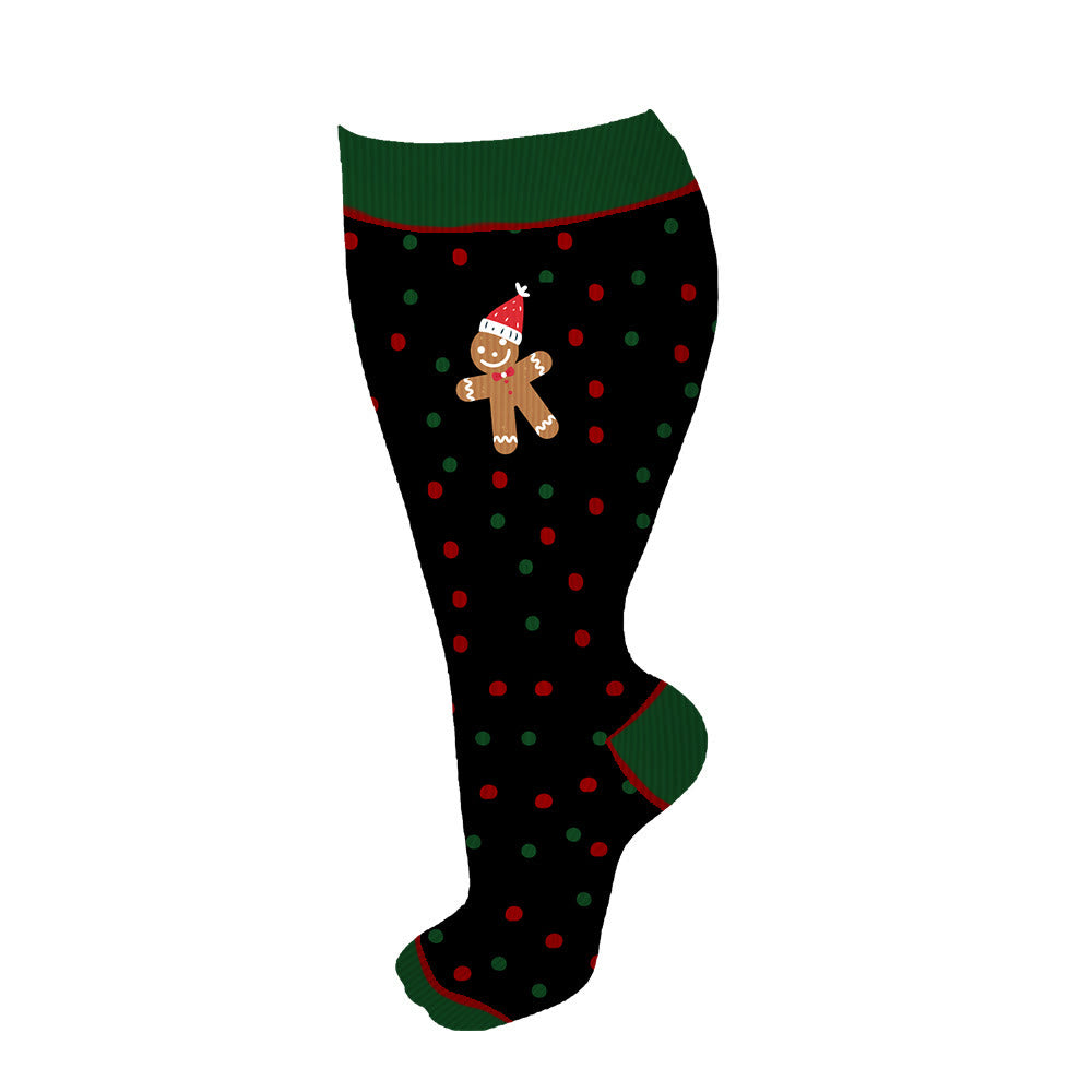 Chaussettes de compression à pois grande taille motif bonhomme en pain d'épices - Noir - 4XL - image 4