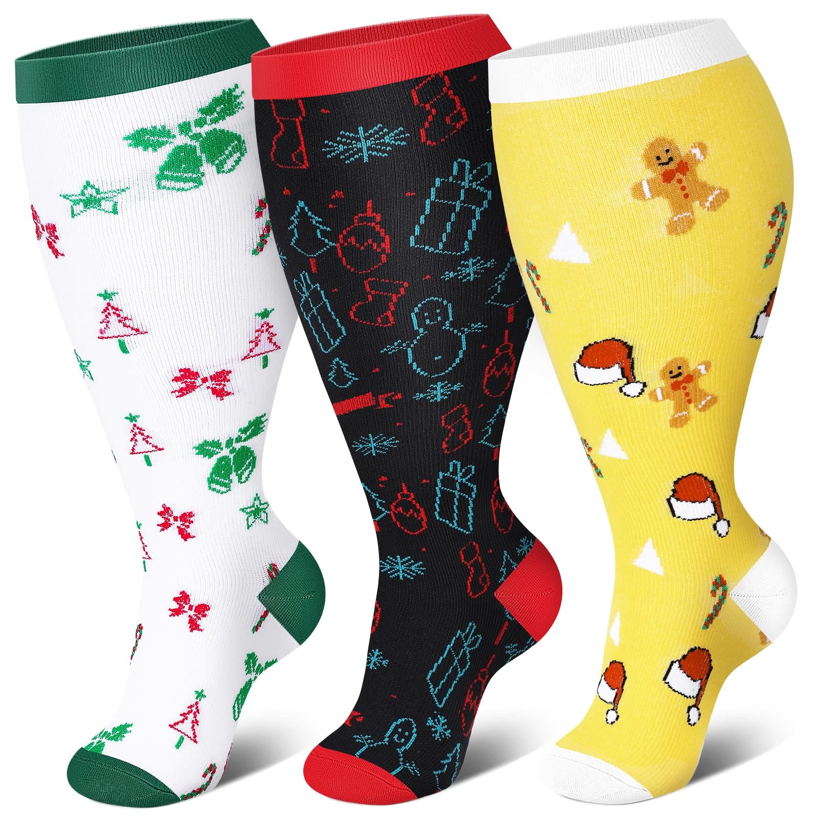 Chaussettes de compression grande taille motif bonhomme en pain d'épices (3 paires) - image 1