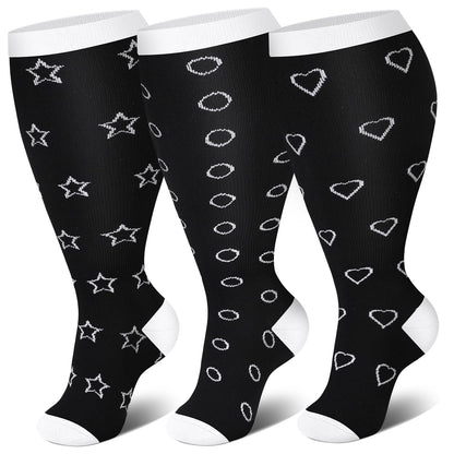 Chaussettes de compression grande taille motif cœur et étoile (3 paires)