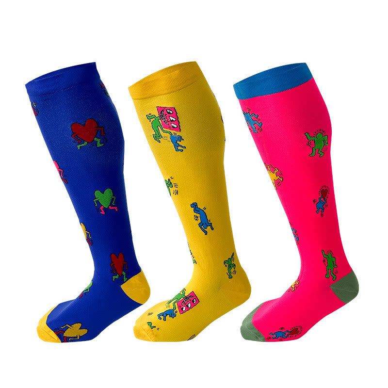 Chaussettes de compression Plusock grandes tailles à motifs amusants, 2XL à 7XL (3 paires) - Multicolore - 7XL - image 1