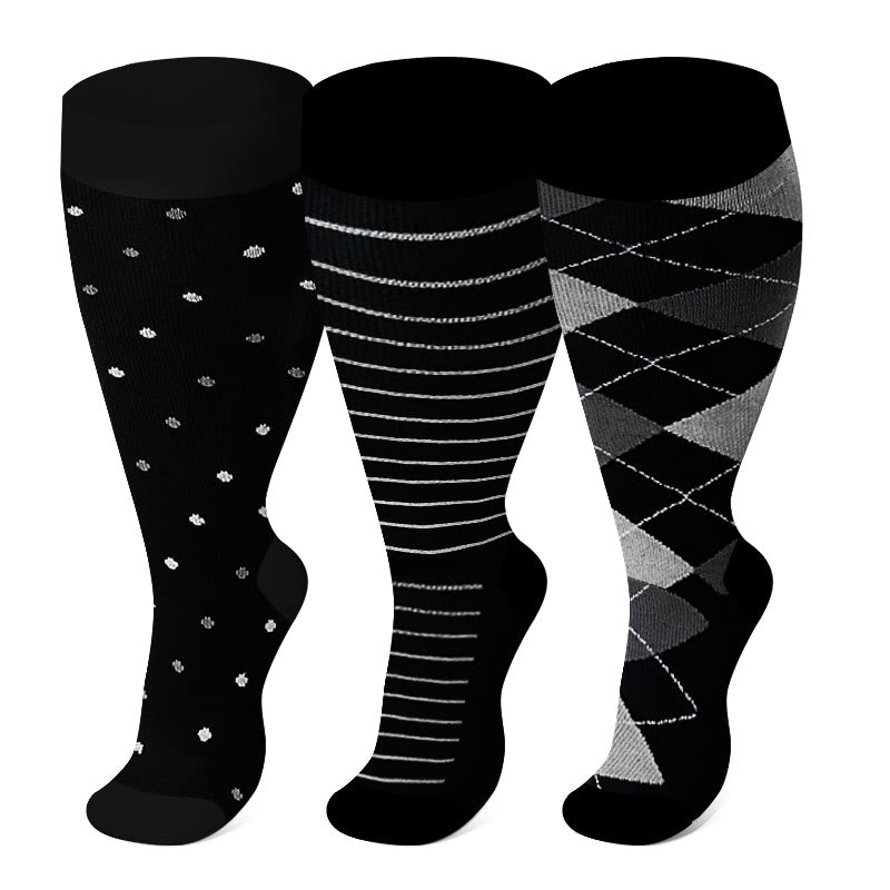 Chaussettes de compression à losanges grandes tailles 2XL - 7XL (3 paires) - Multicolore - 7XL - image 0