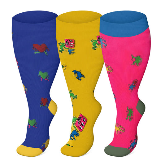 Chaussettes de compression à motifs amusants, grandes tailles (2XL- 7XL) (3 paires)