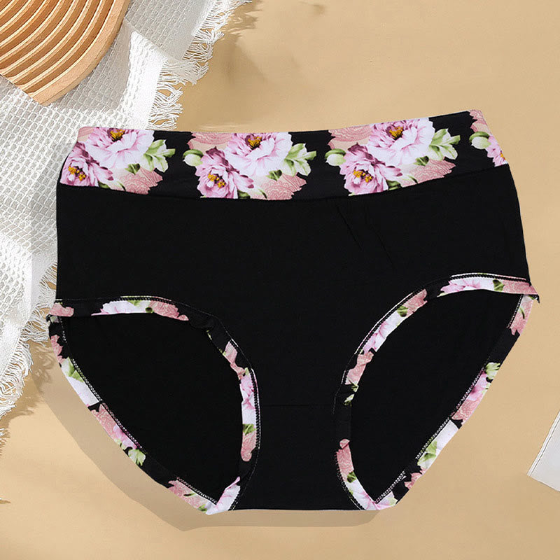 Culotte unie à imprimé floral (paquet de 6) - Noir - 4XL - image 1