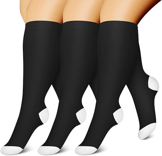 Chaussettes de compression souples noires grande taille (3 paires)