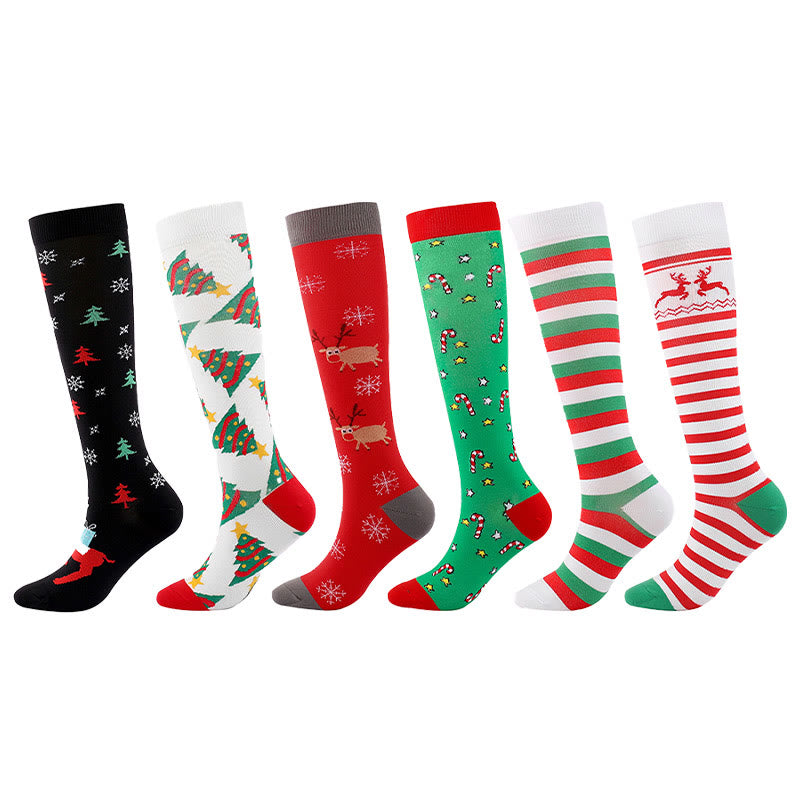 Chaussettes de compression à motifs de Noël (6 paires) - Multicolore - S/M - image 0