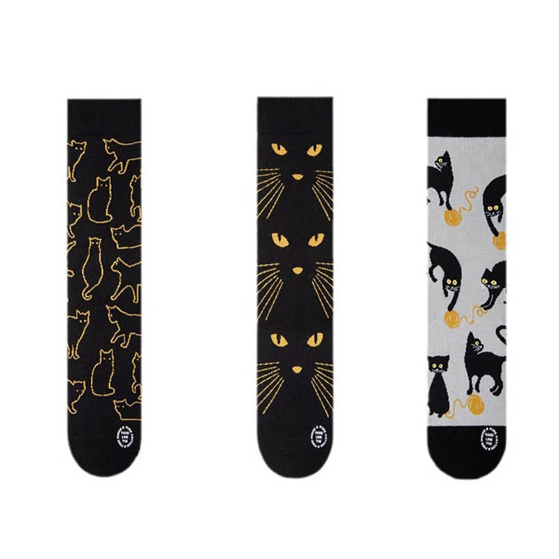 Chaussettes courtes chat noir dessin animé grande taille (3 paires) - image 5