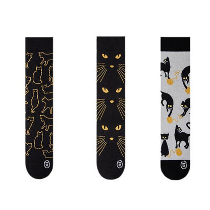 Chaussettes courtes chat noir dessin animé grande taille (3 paires) - image 5