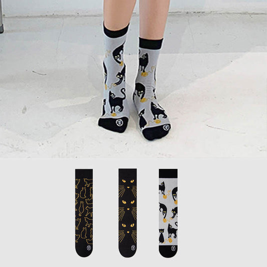 Chaussettes courtes chat noir dessin animé grande taille (3 paires) - Multicolore - EU36-43 (US3-9) - image 1