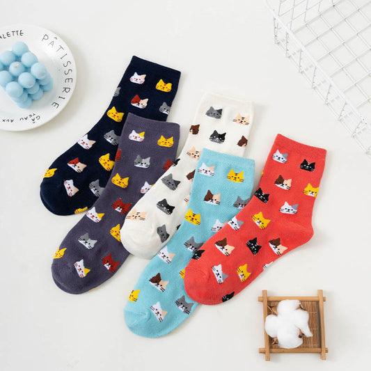Chaussettes à motif tête de chat (5 paires) - image 1