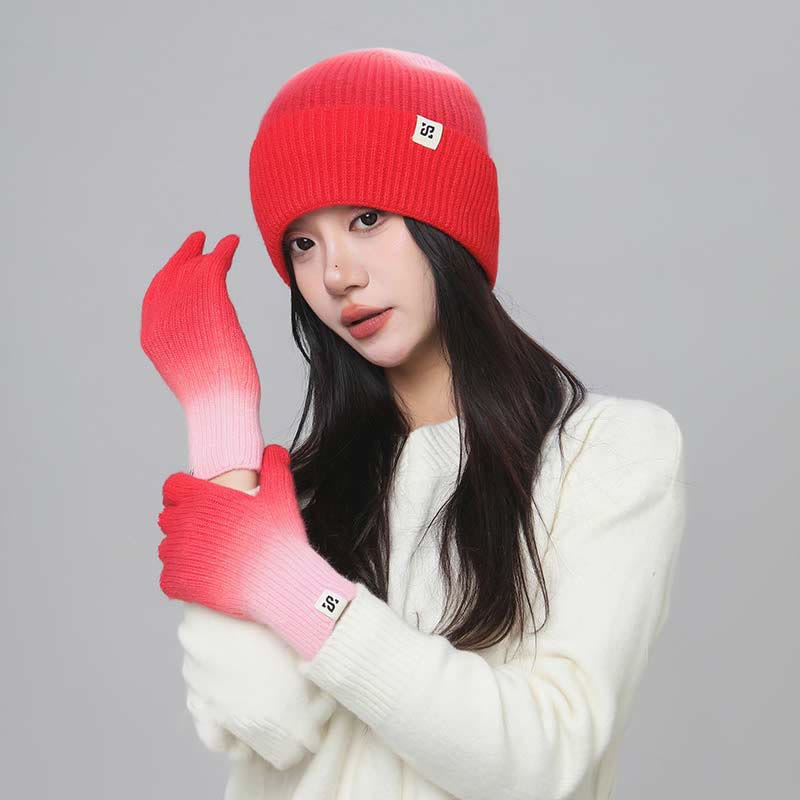 Ensemble 2 en 1 de gants et bonnets de couleur dégradée - image 0