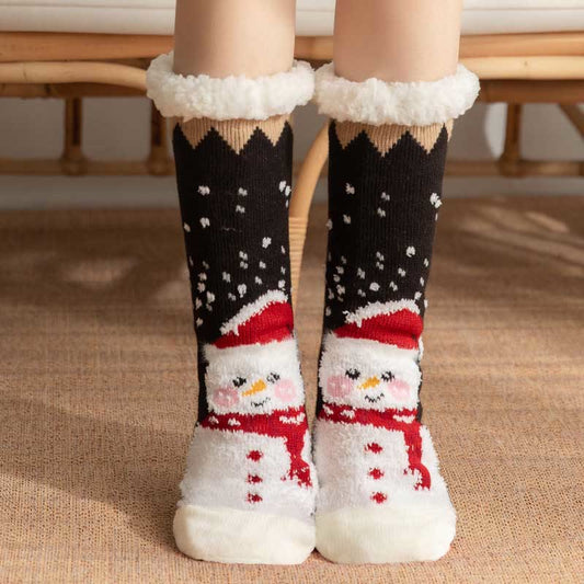 Chaussons-chaussettes de Noël grande taille, série Bonhomme de neige (2 paires) - Noir - EU36-42 (US3-8.5) - image 1