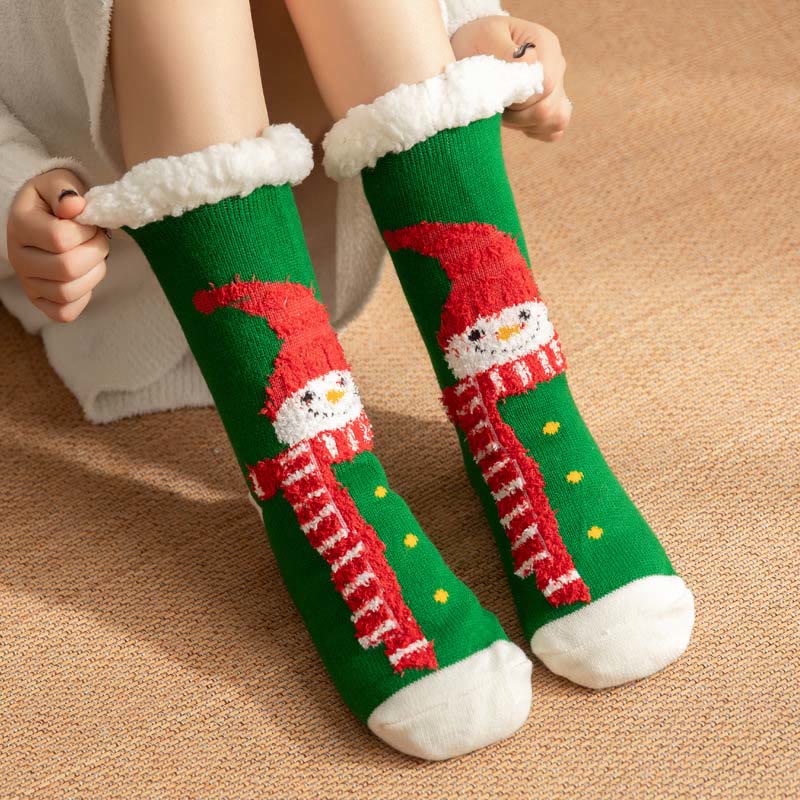Chaussons-chaussettes de Noël grande taille, série Bonhomme de neige (2 paires) - Vert - EU36-42 (US3-8.5) - image 1
