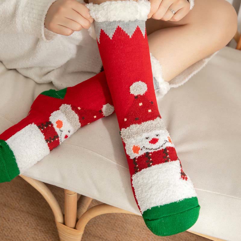 Chaussons-chaussettes de Noël grande taille, série Bonhomme de neige (2 paires) - Rouge - EU36-42 (US3-8.5) - image 4