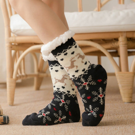 Chaussons-chaussettes grande taille motif élan (2 paires) - Noir - EU36-42 (US3-8.5) - image 1