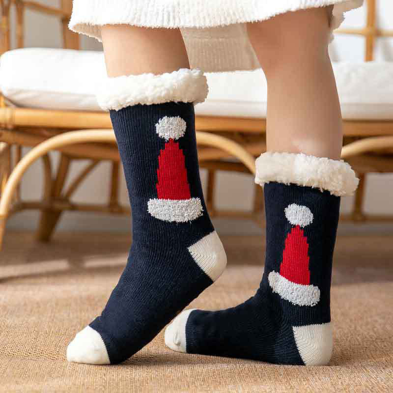 Chaussons-chaussettes grande taille avec bonnet de Père Noël (2 paires) - Bleu marine - EU36-42 (US3-8.5) - image 1