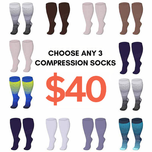 Chaussettes de compression violettes, marron et bleues grande taille