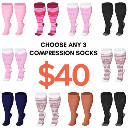 Chaussettes de compression noires et roses grande taille 2XL-4XL
