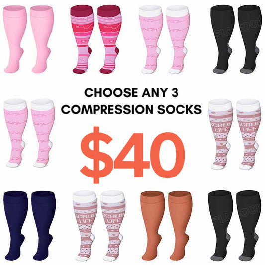 Chaussettes de compression noires et roses grande taille 2XL-4XL