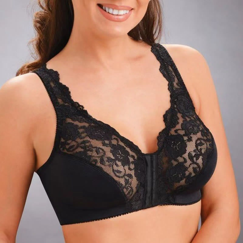 Soutien-gorge sans armatures en dentelle avec soutien dorsal - Noir - 6XL - image 1