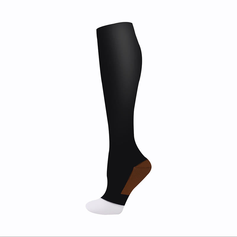 Chaussettes de compression à bout ouvert de couleur classique (5 paires) - Brun - S/M - image 1