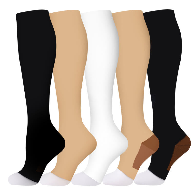 Chaussettes de compression à bout ouvert de couleur classique (5 paires) - Multicolore - S/M - image 0