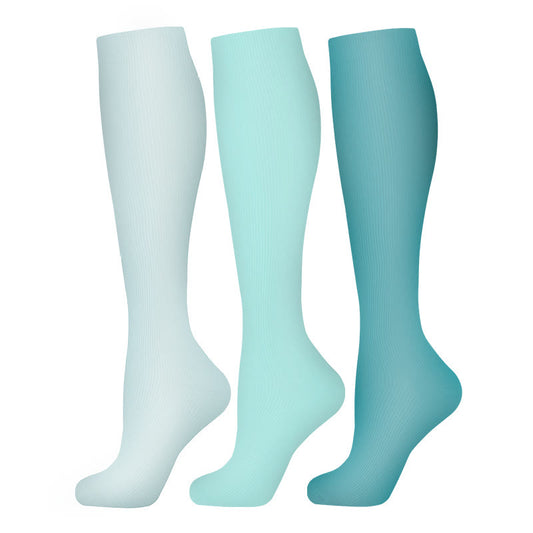 Chaussettes de compression bleu clair de couleur unie (3 paires)