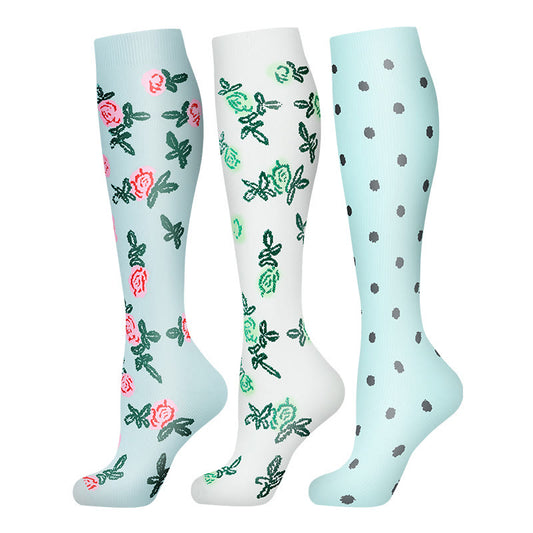 Chaussettes de compression à pois et fleurs (3 paires) - Multicolore - S/M - image 1