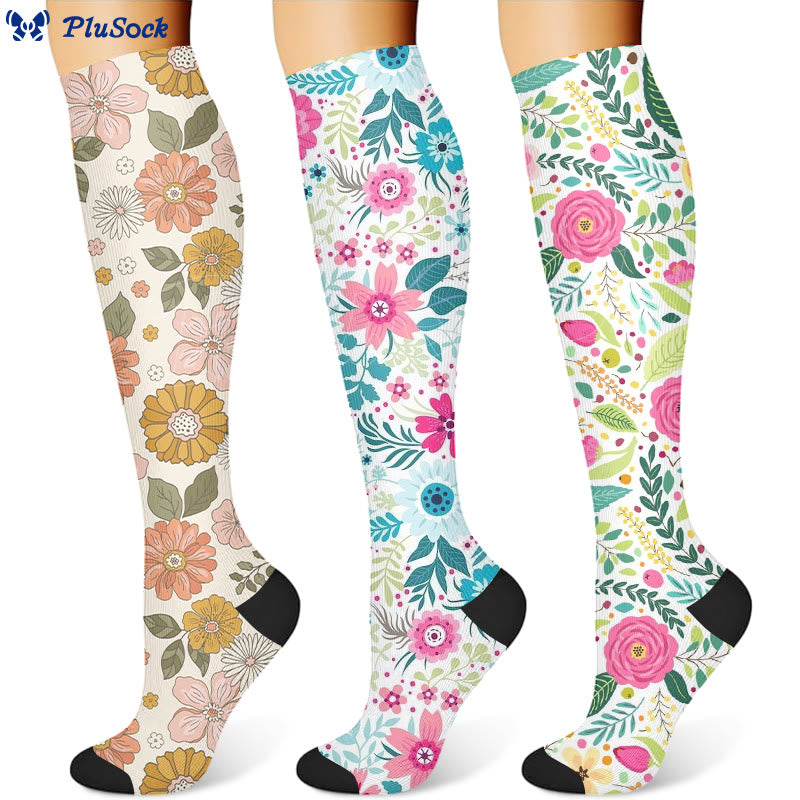 Chaussettes de compression à fleurs vibrantes (3 paires) - Multicolore - S/M - image 1