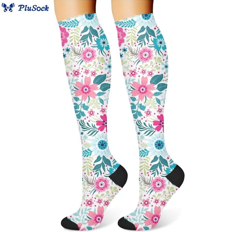 Chaussettes de compression à fleurs vibrantes (3 paires) - Bleu (1 paire) - S/M - image 4
