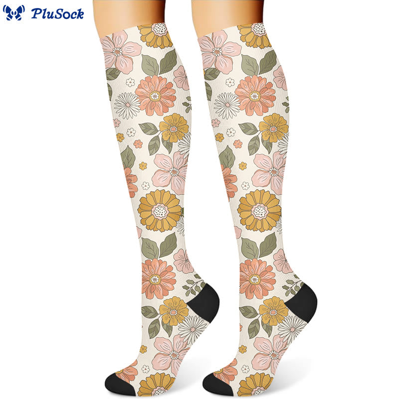 Chaussettes de compression à fleurs vibrantes (3 paires) - Jaune (1 paire) - S/M - image 3
