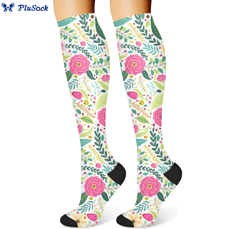 Chaussettes de compression à fleurs vibrantes (3 paires) - Vert (1 paire) - S/M - image 2