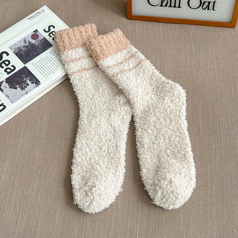 Chaussettes mi-mollet en polaire corail grande taille (6 paires) - Beige - EU39-45 (US6-11) - image 15