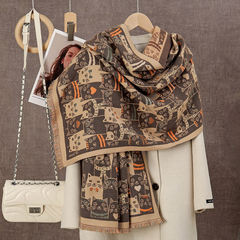 Couverture écharpe chat dessin animé - Café - Taille unique - image 2
