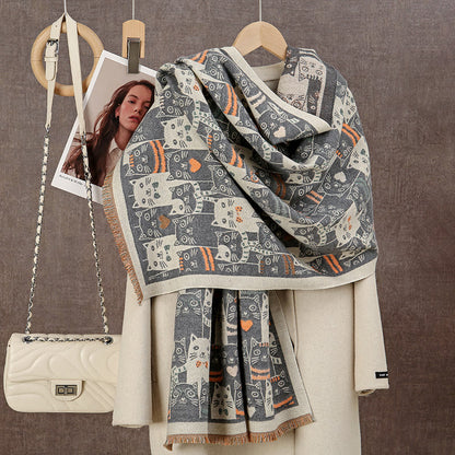 Couverture écharpe chat dessin animé - Gris - Taille unique - image 4