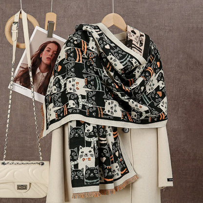 Couverture écharpe chat dessin animé - Noir - Taille unique - image 1