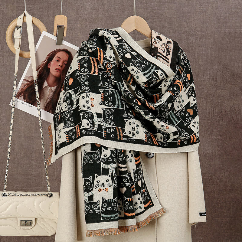 Couverture écharpe chat dessin animé - Noir - Taille unique - image 2
