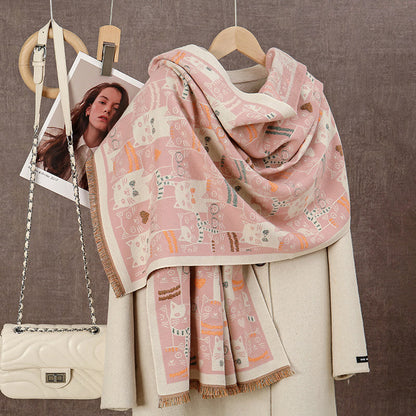 Couverture écharpe chat dessin animé - Rose - Taille unique - image 1