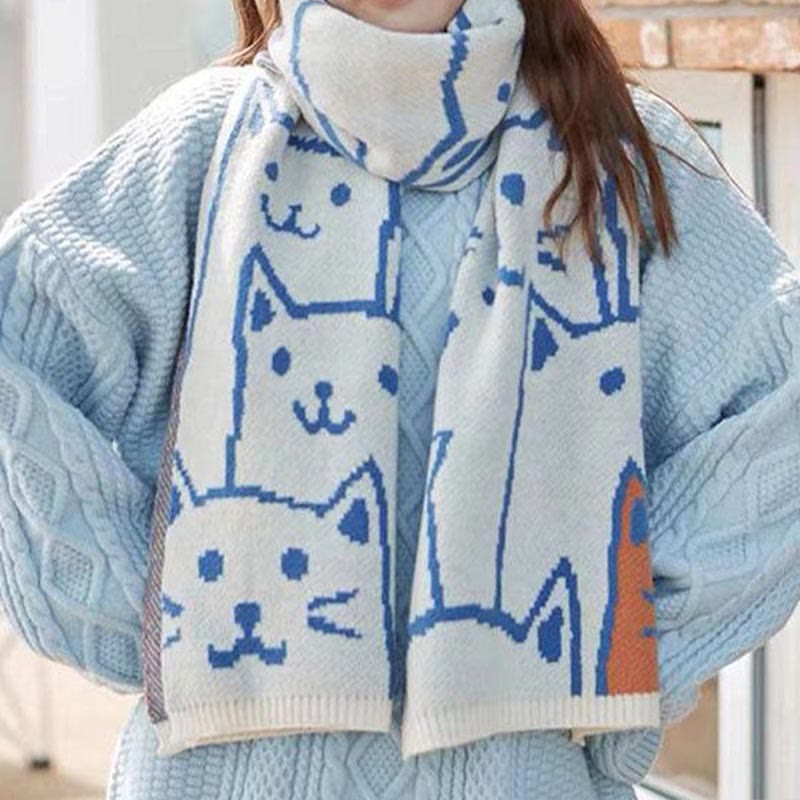 Couverture et écharpe à motif de couple de chats noirs et blancs - Beige - Taille unique - image 3