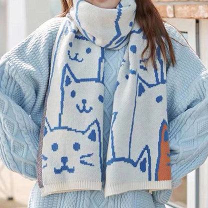 Couverture et écharpe à motif de couple de chats noirs et blancs - Beige - Taille unique - image 3