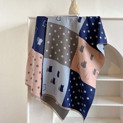 Écharpe douce à pois - Bleu - Taille unique - image 9